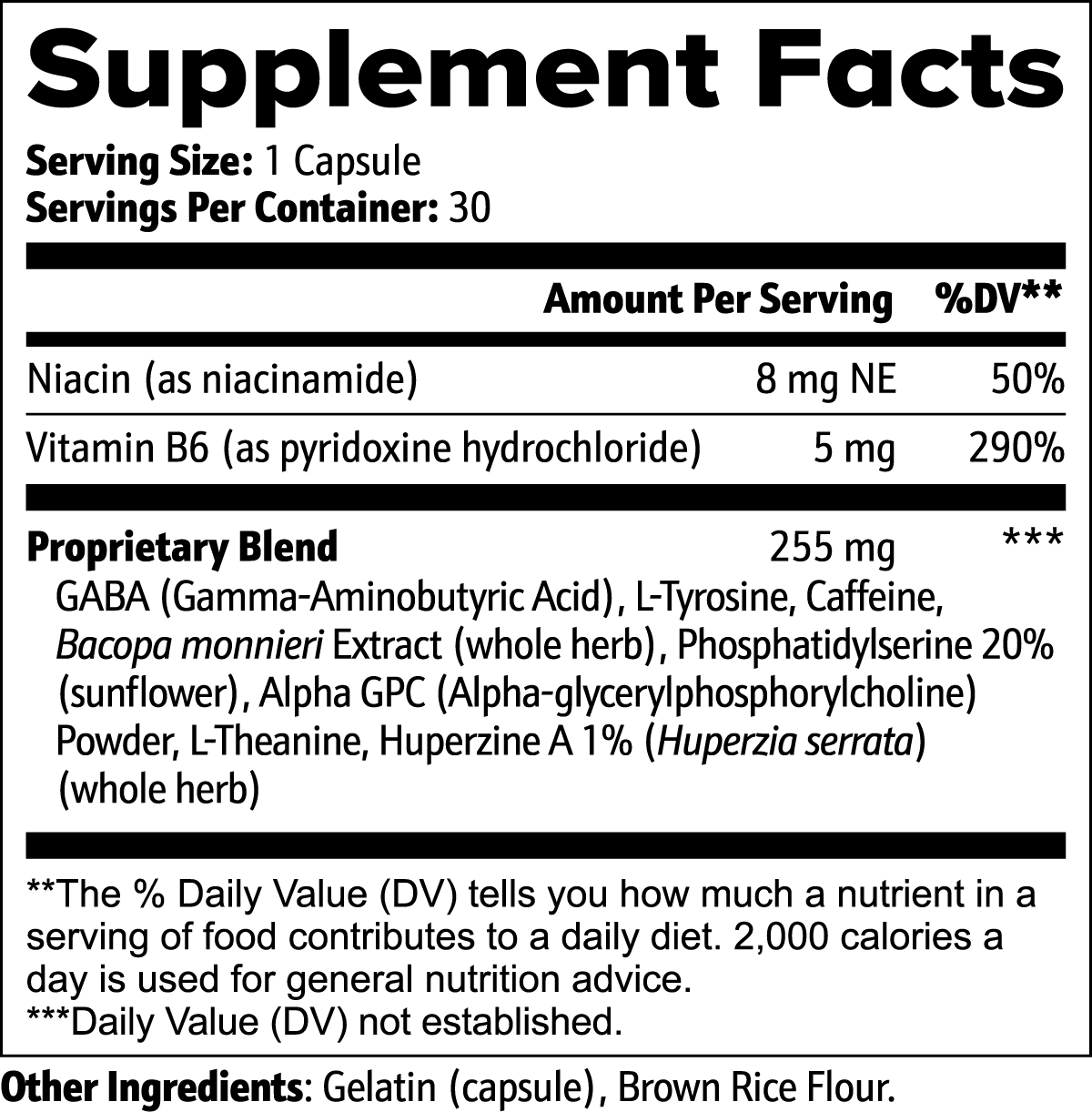 cognitive enhancement supplement facts