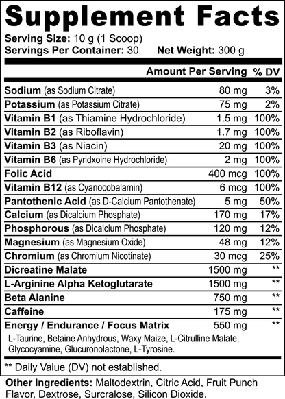 Nitric Shock Pre-Workout Powder (Fruit Punch) facts